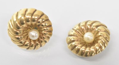Lot 1485 - A pair of 9ct yellow gold pearl set earrings...
