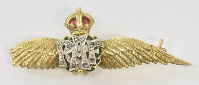 Lot 1486 - A 15ct yellow gold RAF sweetheart brooch set...