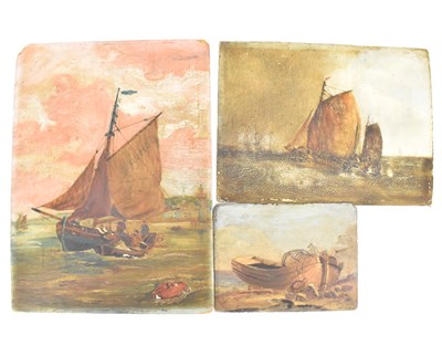 Lot 642 - Three 19th century maritime oils on board,...