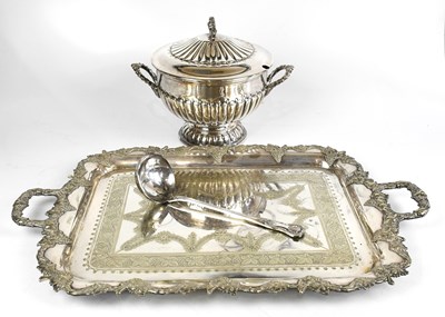Lot 2006 - A silver plated twin handled tray, the handles...