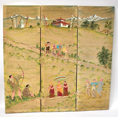 Lot 20 - An Oriental-style three-section screen, with...