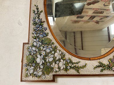 Lot 12 - A micromosaic floral decorated bevelled glass...