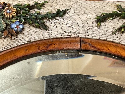 Lot 12 - A micromosaic floral decorated bevelled glass...