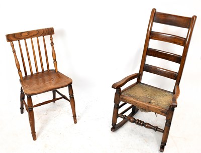 Lot 1483 - An 18th century rush seated ladder back...