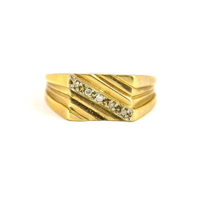 Lot 972 - A 9ct gold signet ring with square table and...