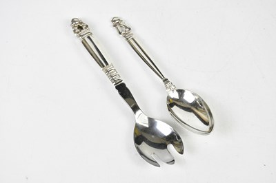 Lot 2132 - GEORG JENSEN; a spoon and fork server, stamped...
