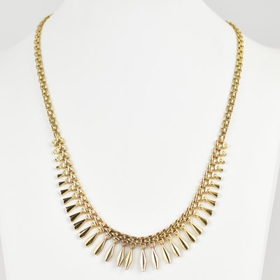 Lot 1004 - A 9ct gold frilled drop necklace, length 42cm,...