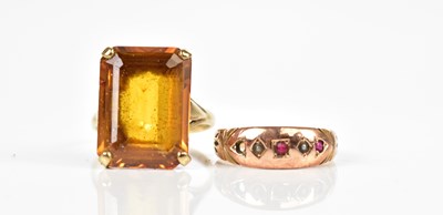 Lot 2428 - A 9ct yellow gold dress ring, size L, together...