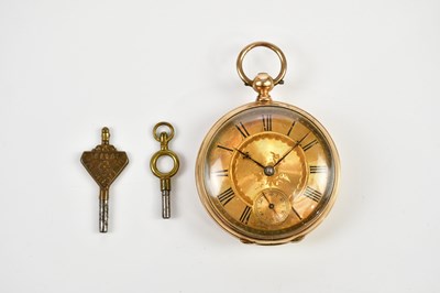 Lot 2323 - A yellow gold cased open face pocket watch...