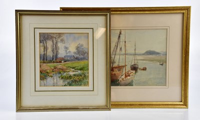 Lot 1813 - HENRY JARVIS; watercolour, moored boats,...