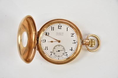 Lot 2318 - A 9ct gold crown wind half hunter pocket watch,...