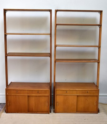 Lot 2133 - A pair of mid century golden oak open...