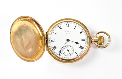 Lot 1054 - WALTHAM; a gold plated pocket watch, the white...