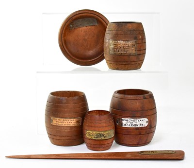 Lot 684 - Four teak match barrels made from the wood of...
