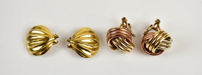Lot 329 - A pair of 9ct yellow gold oval shaped earrings,...