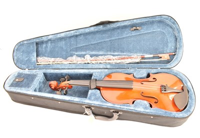 Lot 838 - A student three-quarter violin and bow, in...