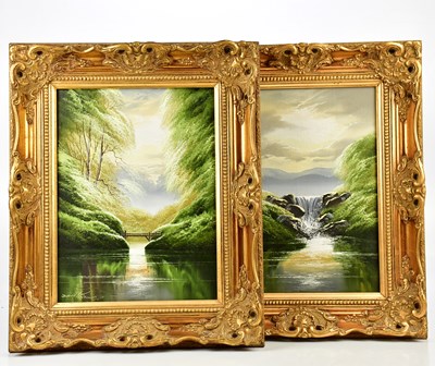 Lot 1782 - DAVID A JAMES; a pair of oils on canvas, river...