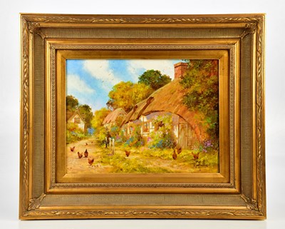 Lot 1783 - RICHARD TELFORD; oil on canvas, cottage scene,...
