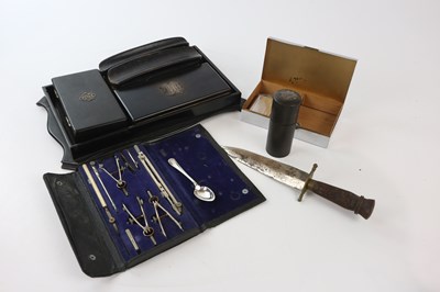 Lot 1561 - A white metal mounted ebony dressing table set,...