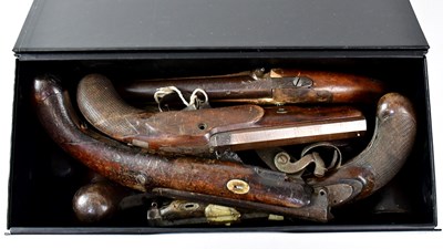 Lot 488 - Five percussion pistol stocks with barrels,...