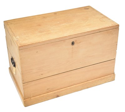 Lot 33 - A Victorian pine blanket box with iron swing...
