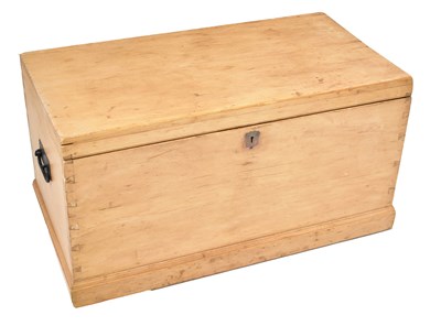 Lot 32 - A Victorian pine blanket box with iron swing...