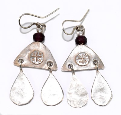 Lot 1498 - GUY ROYLE; a pair of white metal double drop...