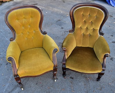 Lot 1661 - Two Victorian spoon back armchairs upholstered...