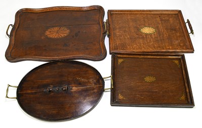 Lot 38 - Three 20th century inlaid oak butler's trays...