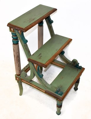 Lot 1741 - A set of green and gilt painted library steps,...