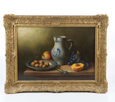 Lot 1772 - BRIAN DAVIES (1942-2014); oil on canvas, still...
