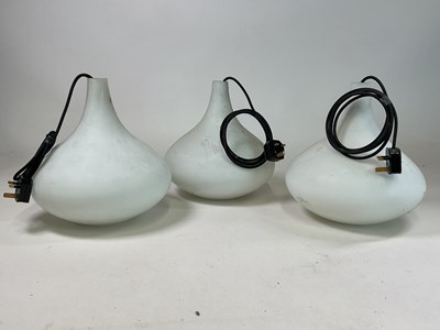 Lot 548 - Three mid 20th century Danish opaline pendant...