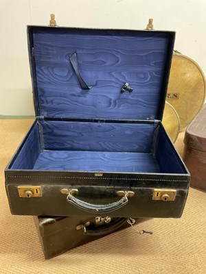 Lot 91 - ASPREY; a vintage leather case with navy moire...