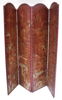 Lot 21 - An Oriental-style four-panel screen decorated...