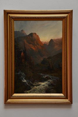 Lot 1790 - C.OWEN; oil on canvas, mountainus landscape,...