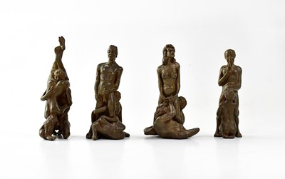 Lot 362 - Four bronze erotic figure groups of figures in...