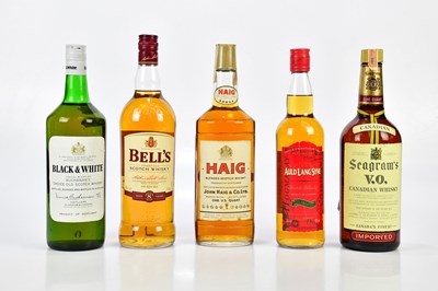 Lot 2750 - WHISKY; five bottles comprising a bottle Black...