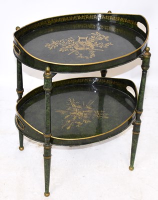 Lot 1738 - A green and gilt painted two tier butler's...