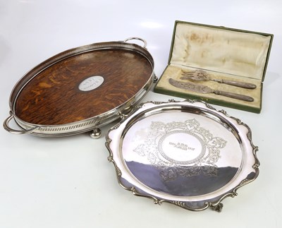 Lot 2269 - An electroplated twin handled tray, together...