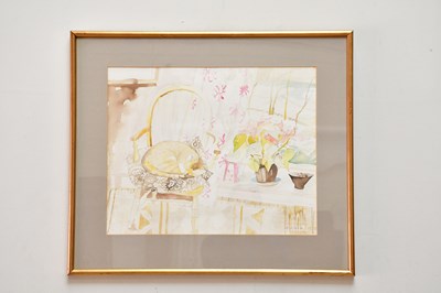 Lot 1830 - DEIRDRE BORLASE; watercolour, 'Cat in Winter',...