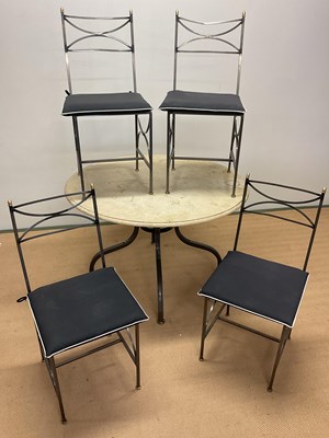 Lot 617 - A marble topped garden table, diameter 108cm,...