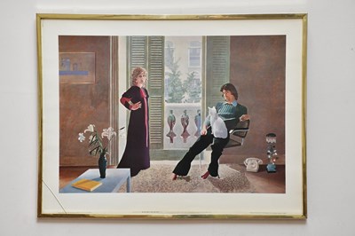 Lot 1735 - DAVID HOCKNEY; an unsigned print, 'Mr and Mrs...