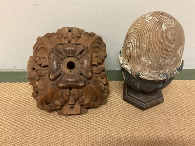 Lot 608 - A carved pine acorn newel post, height 28cm,...