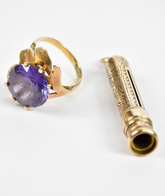 Lot 2419 - A 9ct gold dress ring set with amethyst...