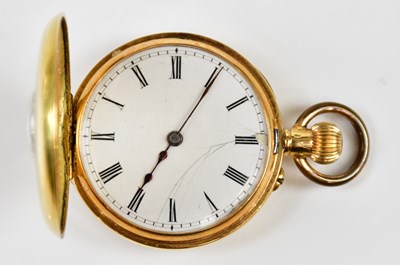 Lot 2324 - An 18ct yellow gold crown wind half hunter fob...