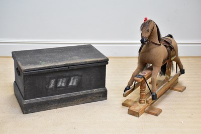 Lot 44 - A black painted pine chest, inscribed with...