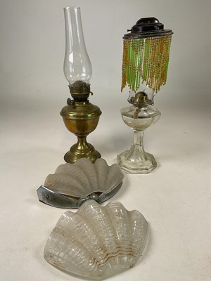 Lot 590 - Two Art Deco glass wall lights in the form of...