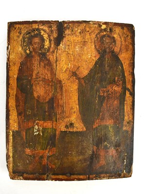 Lot 1517 - An orthodox icon depicting two male saints...