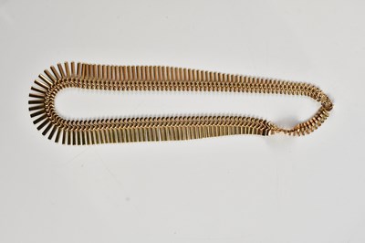 Lot 2454 - A yellow metal fringe collar necklace, stamped...