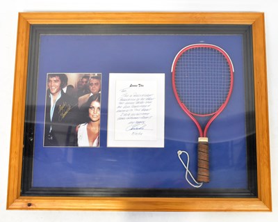 Lot 474 - ELVIS PRESLEY; a framed racquet ball racket...
